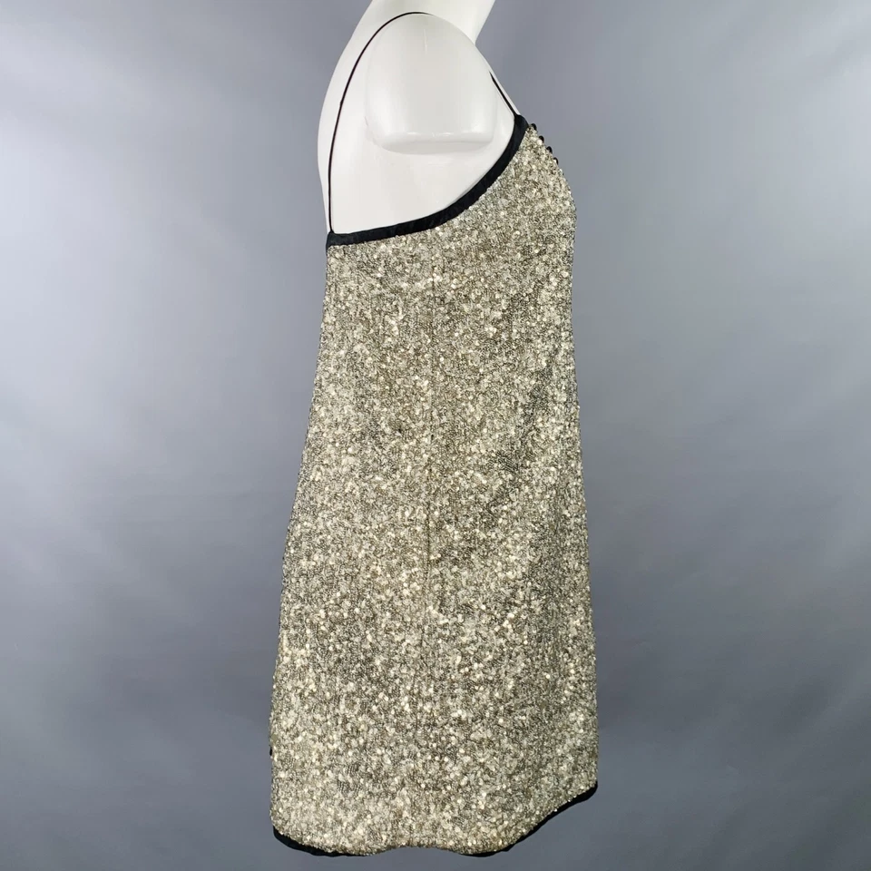 ZADIG & VOLTAIRE DELUXESize S Silver Black Nylon Spaghetti Straps Cocktail Dress - Image 3 of 4