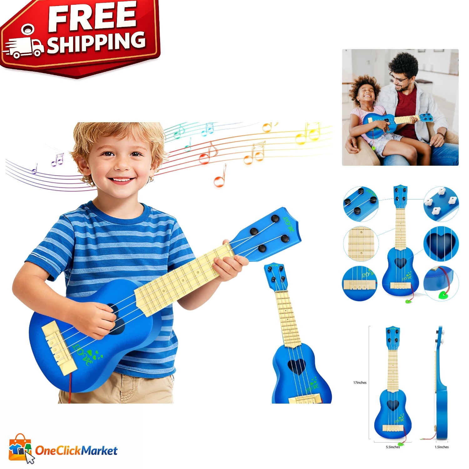 Interactive Blue Ukulele - Perfect Musical Gift for Preschoo