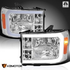 Clear Fits 2007-2013 Gmc Sierra 1500 2500hd 3500hd Led Strip Headlights Pair