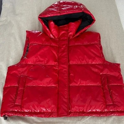 NWOT Lou & Grey x LOFT Hooded Active Puffer Vest Jacket Tango Red L Quilted NEW
