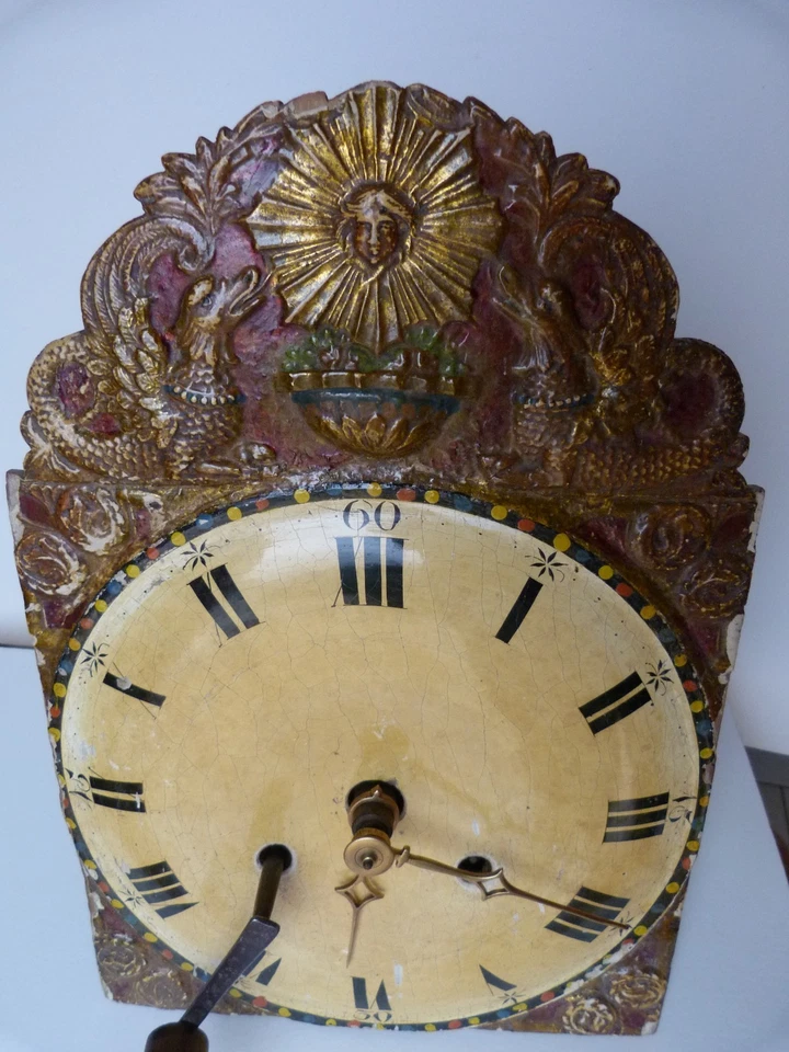 Mécanisme de Pendule Horloge Comtoise Forêt Noire 1831 Bois peint - Photo 2/4