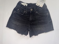 ZARA Girls Black Denim Basic Short Distressed Frayed Hem 6-7 Years