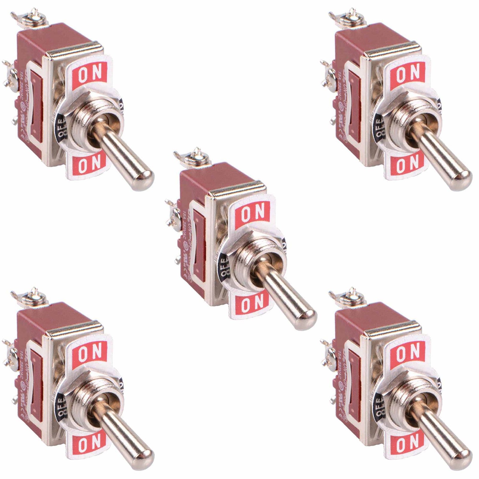 5 x On-Off-On Toggle Switch Screw Terminals 250V 15A SPDT
