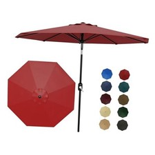 9Ft Patio Umbrella - 8 Sturdy Ribs Outdoor Table Umbrella with Crank 9FT Red