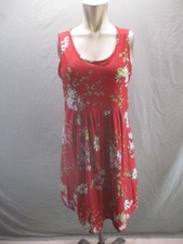 Unbranded Size L Womens Floral Red Sleeveless Pleated Skirt Sheath Dress 396