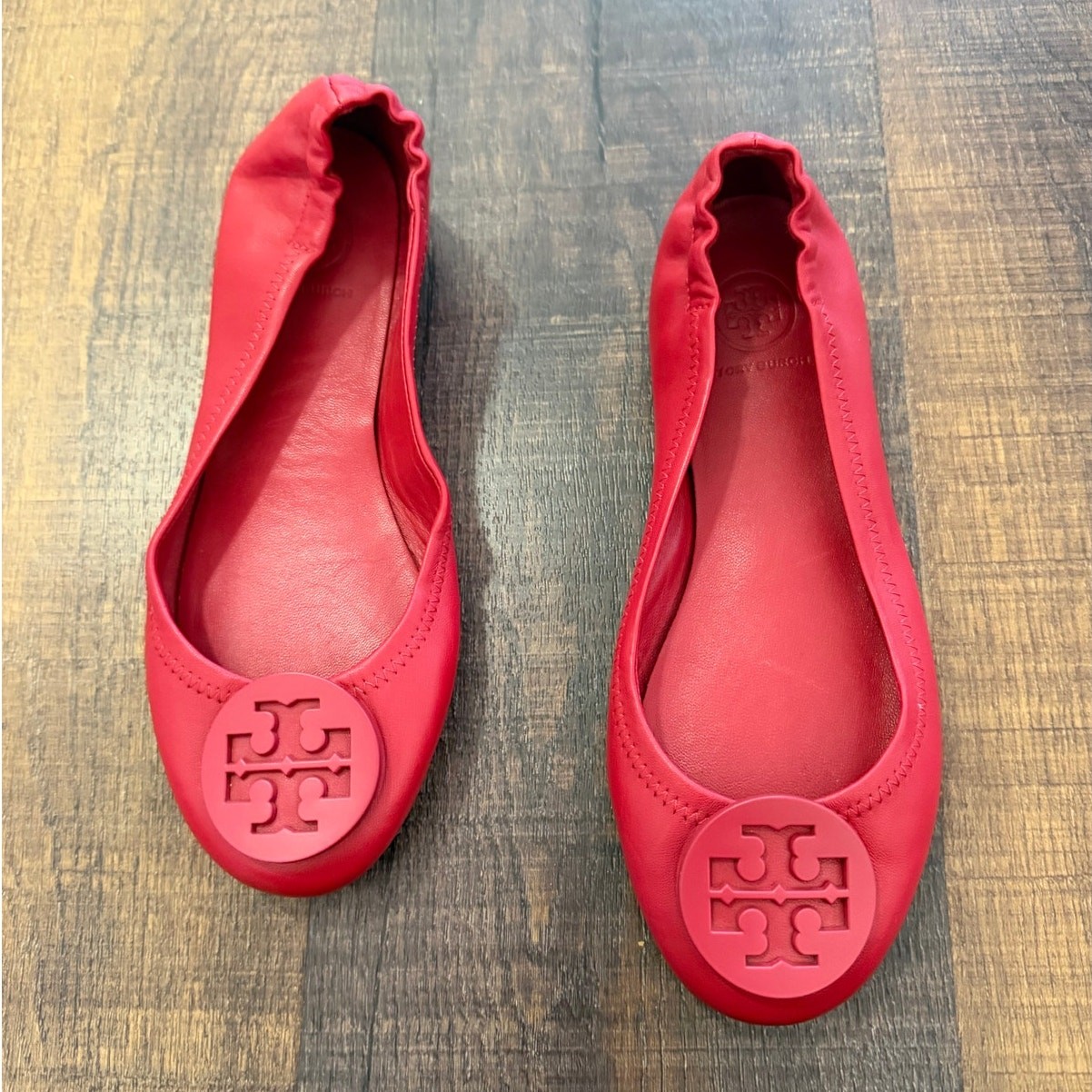Tory Burch Minnie Travel Ballet Flats Red Leather Size 6.5