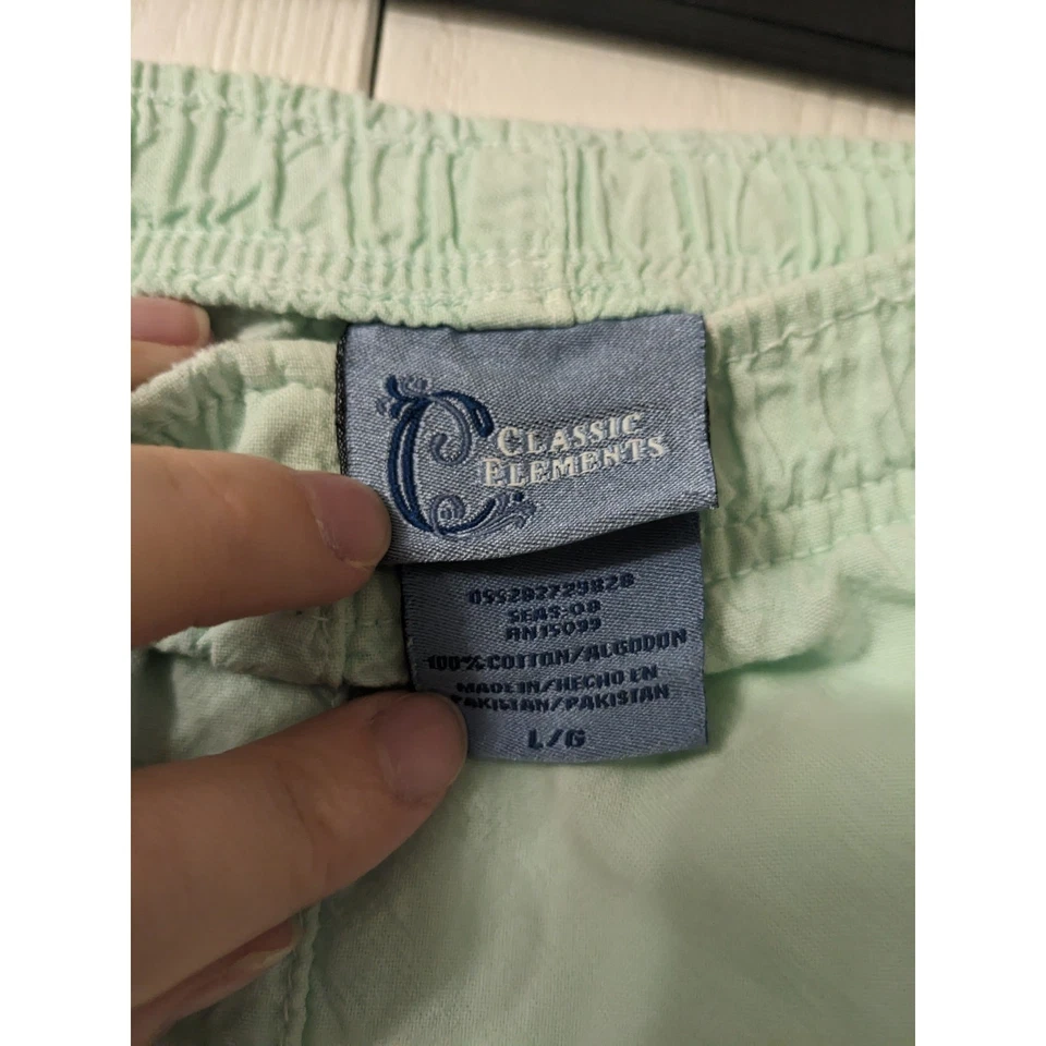 Pantalón de algodón de tiro alto cintura elástica verde claro Classic Elements para mujer talla L/G Foto 2 de 4