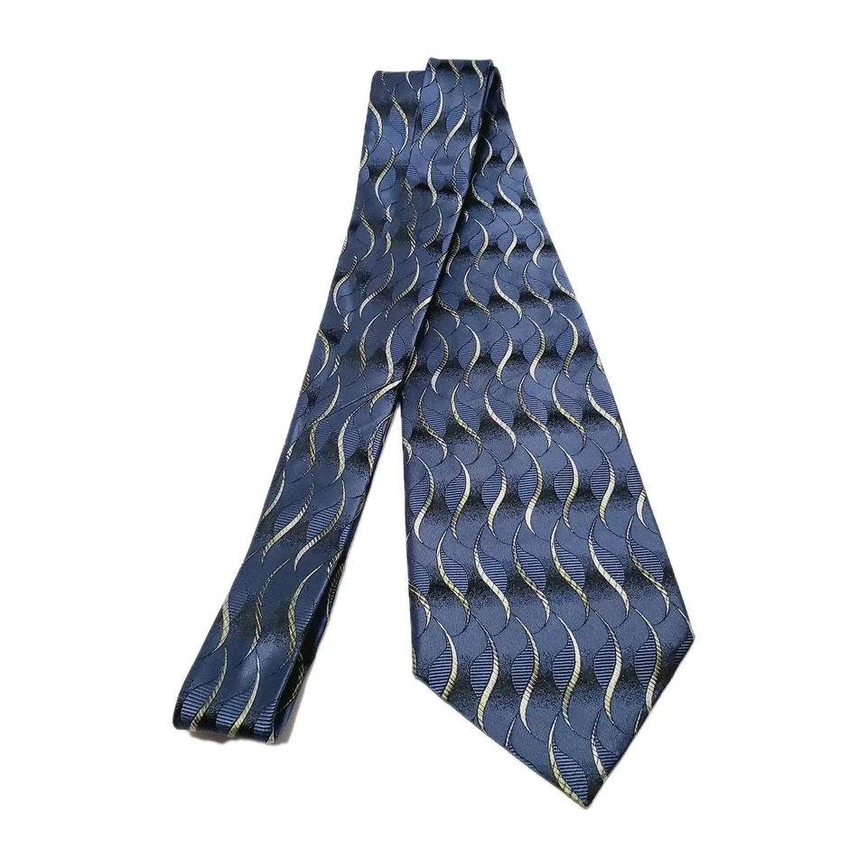 David Taylor Necktie Blue Geometric Pattern Men's Silk Neck Tie 56x4" - Image 2 of 4