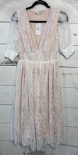 New With Tags Baltic Born Elaina Lace Off White Midi Dress Ladies Small