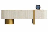 Modernes Tv-Lowboard In Weiß Mit Goldenen Akzenten Und Rillenstruktur
