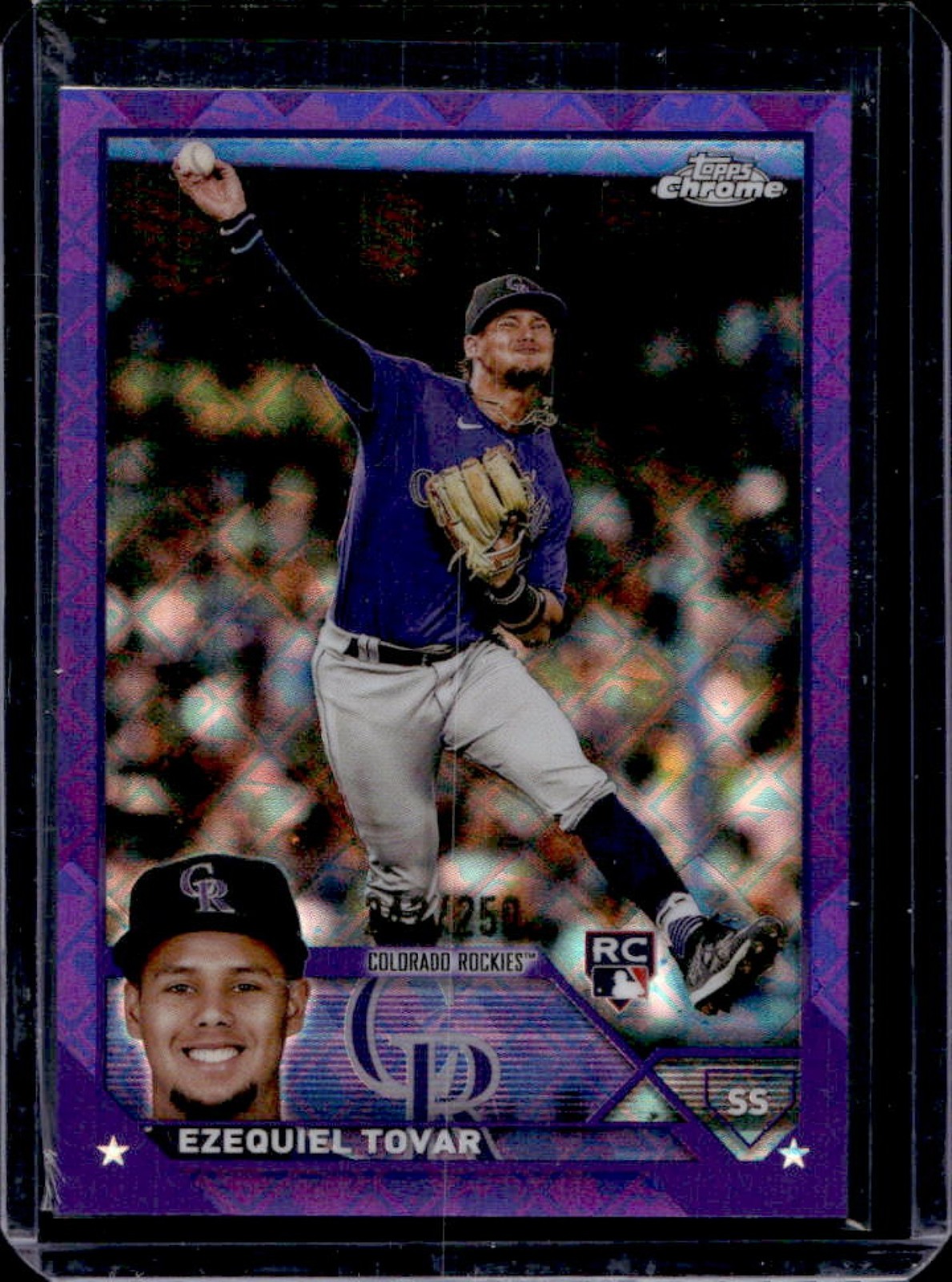 2023 Topps Chrome Logofractor Ezequiel Tovar RC Purple Refractor #/250 Rockies