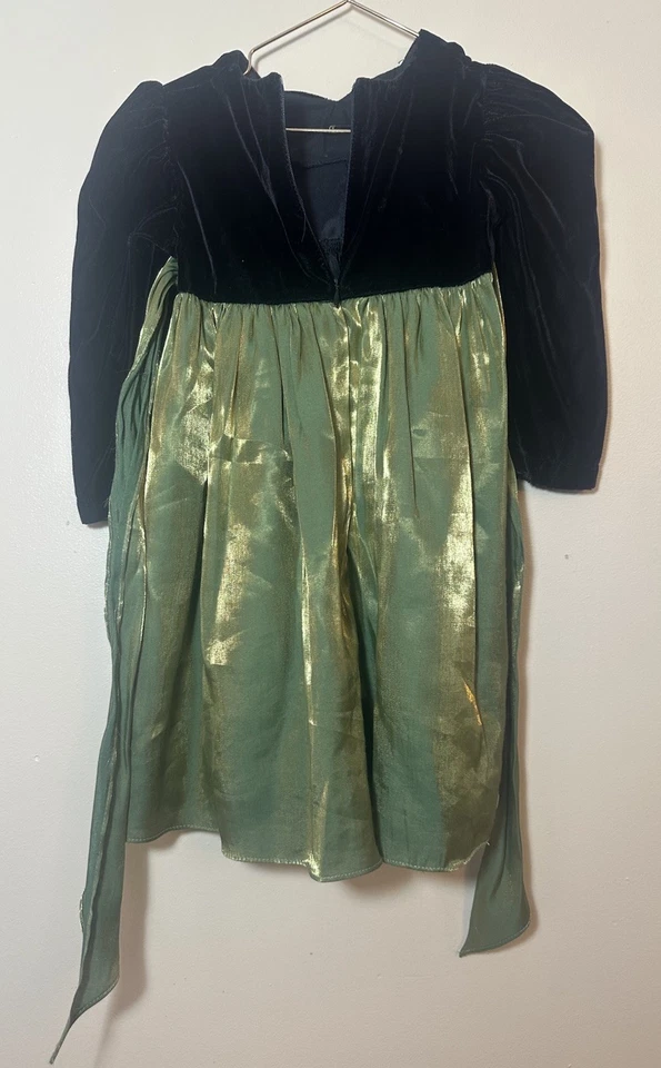 Vintage 3T Jinelle Dress Holiday Made In USA Black Velvet Green Satin Christmas - Image 2 of 4