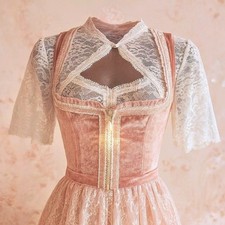 New Small White Lace Dirndl Blouse High Keyhole Neck Vneck Top Shirt Oktoberfest