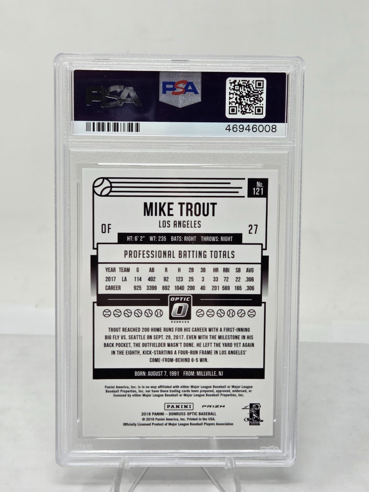 2019 Optic Holo Refractor MIKE TROUT CARD PSA 9 MINT view 2