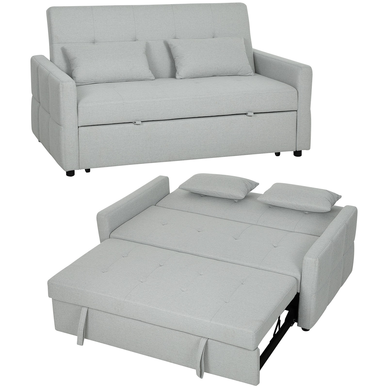 HOMCOM 2 Seater Sofa Bed, Convertible Pull Out Bed Settee, Light Grey