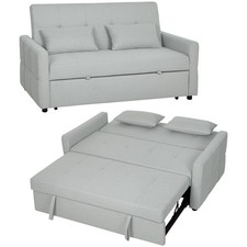 Image of HOMCOM 2 Seater Sofa Bed, Convertible Pull Out Bed Settee, Light Grey