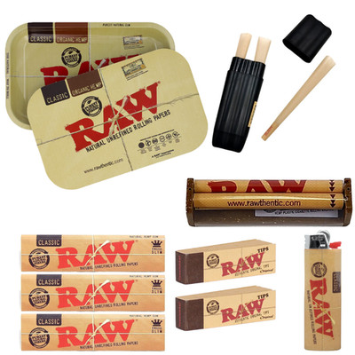 RAW Gift Set   Tray w/ Lid, 110mm Roller, Tips, BIC Lighter & Case Holder