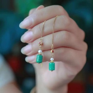Authentic Natural Turquoise Retro Tassel 925 silver with Gold -Plated accessories Pearl