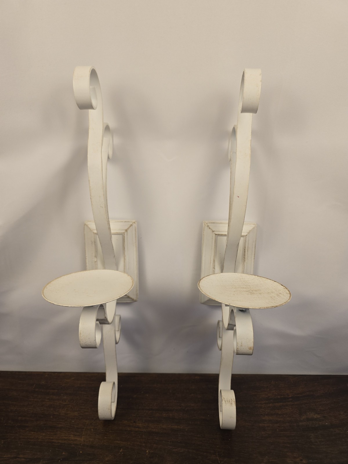 Set Of 2 Rustic Metal White Wall Hanging Pillar Candle Holders Shabby Chic Boho