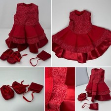 "Ropa de muñeca hecha a mano VESTIDO rojo en capas con zapatos y cartera se adapta a American Girl de 18"""