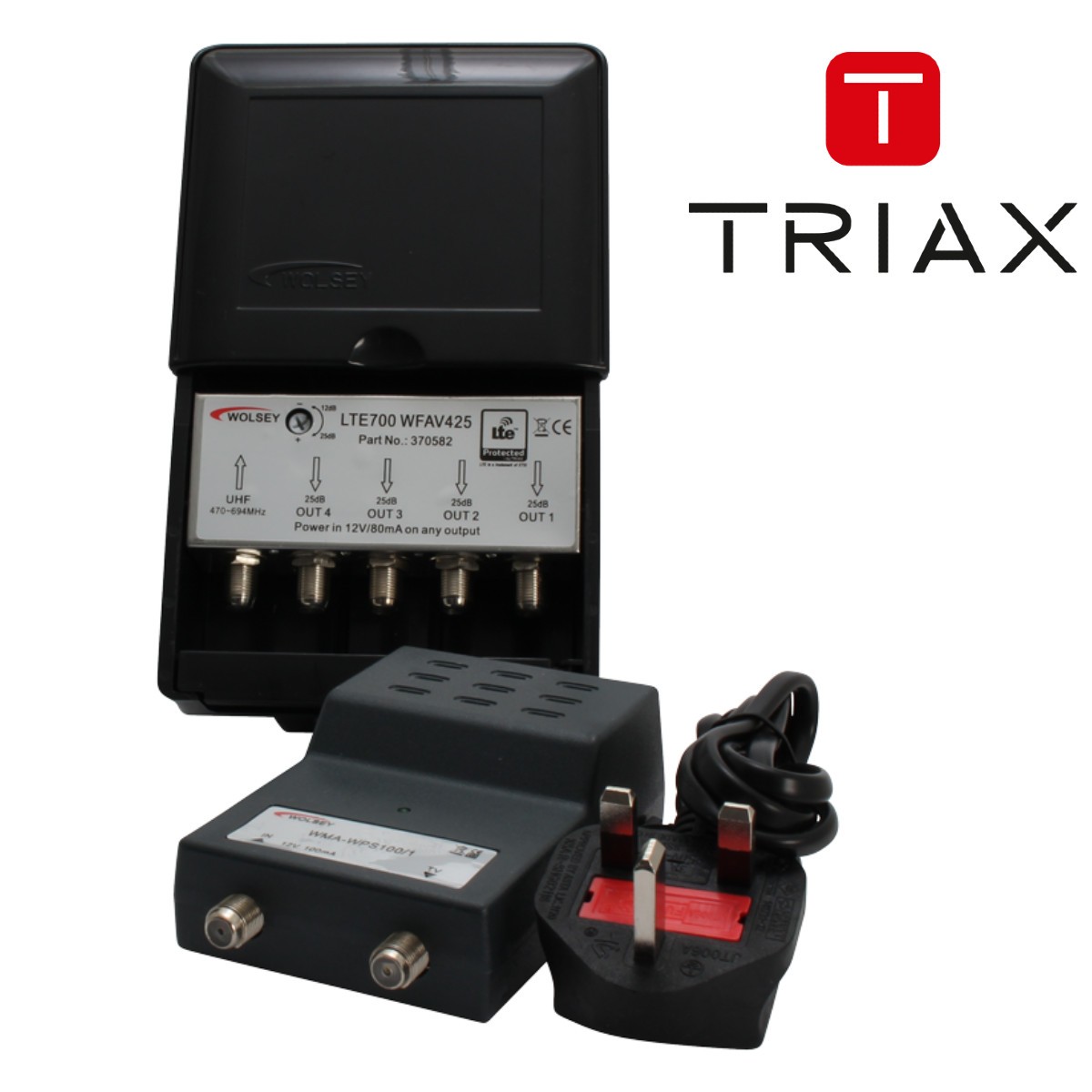 WOLSEY 4 Way WFAV 425 LTE 25dB Variable Masthead Amplifier Kit with Power Supply