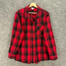 Time And Tru Shirt Women 2XL Red Plaid Button Up Collared Long Sleeve Cotton