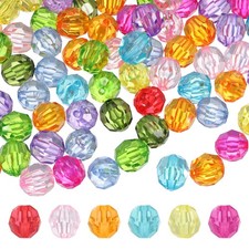200 Pcs Acrylic Round Faceted Beads 10mm Loose Bead, Mixed Colors