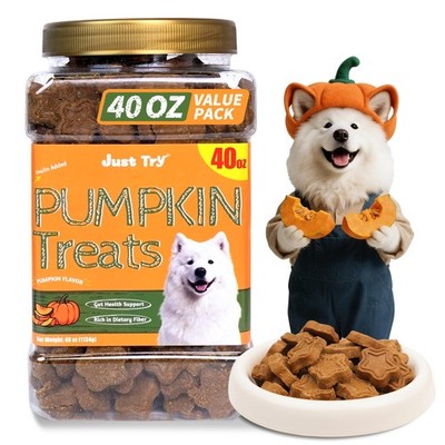 Just Try 40 OZ Pumpkin Dog Treats Biscuits Digestive Support Gut Health Training