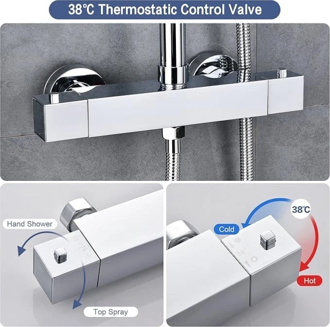 Duschsystem mit Thermostat 38℃ Regendusche mit Thermostat Duscharmatur Chrom - Bild 4 von 4