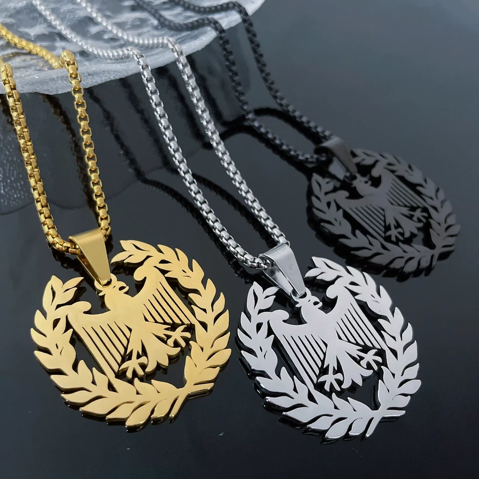 Edelstahl Deutscher Adler Anhänger mit Kette Gold - Halskette poliert 60 cm - Bild 3 von 4