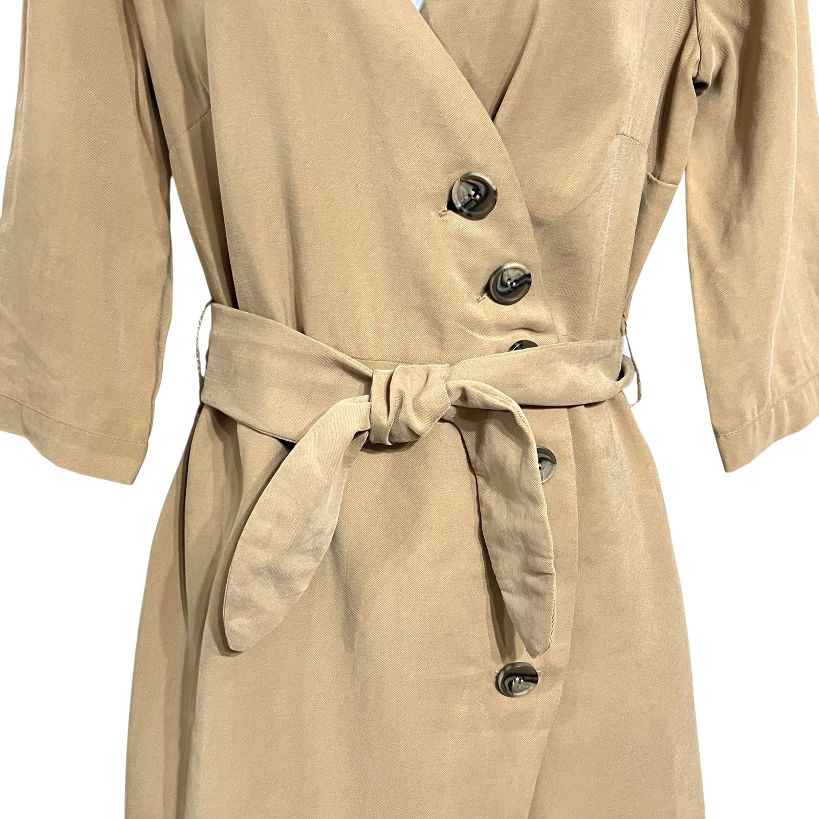 MNG Mango Womens Asymmetric Faux Wrap Dress 6 Camel Belted Button Front Artsy thumbnail 2