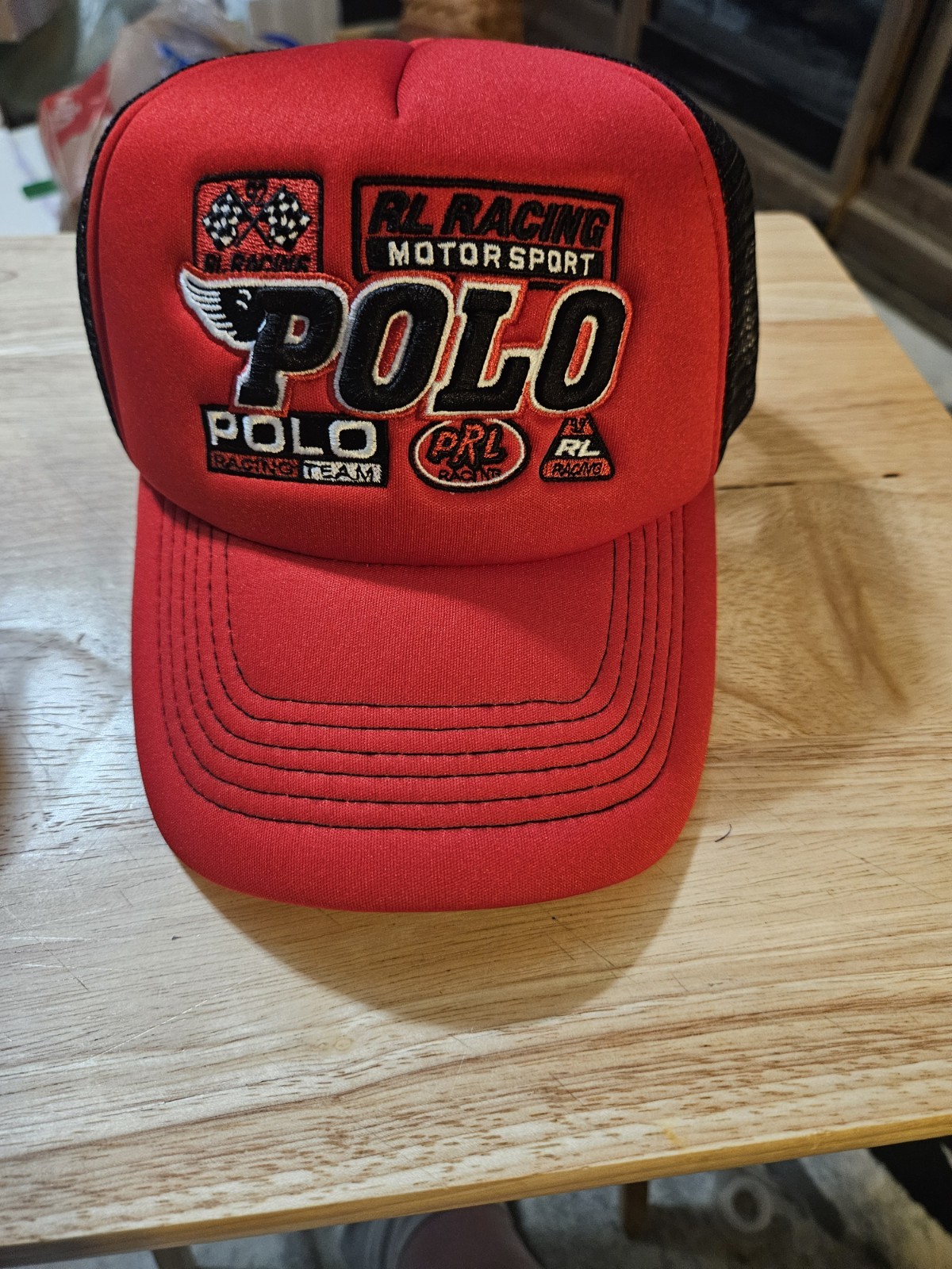 Ralph Lauren Polo Red Racing Trucker Hat Mesh Back Adjustable Red/Black One Size