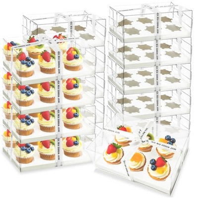 15 Pack Clear Cupcake Boxes, 6 Compartment Cupcake Container Set, Stackable P...
