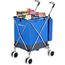 Shopping Carts for Groceries Foldable Rolling Trolley with 360  Double Front Swi
