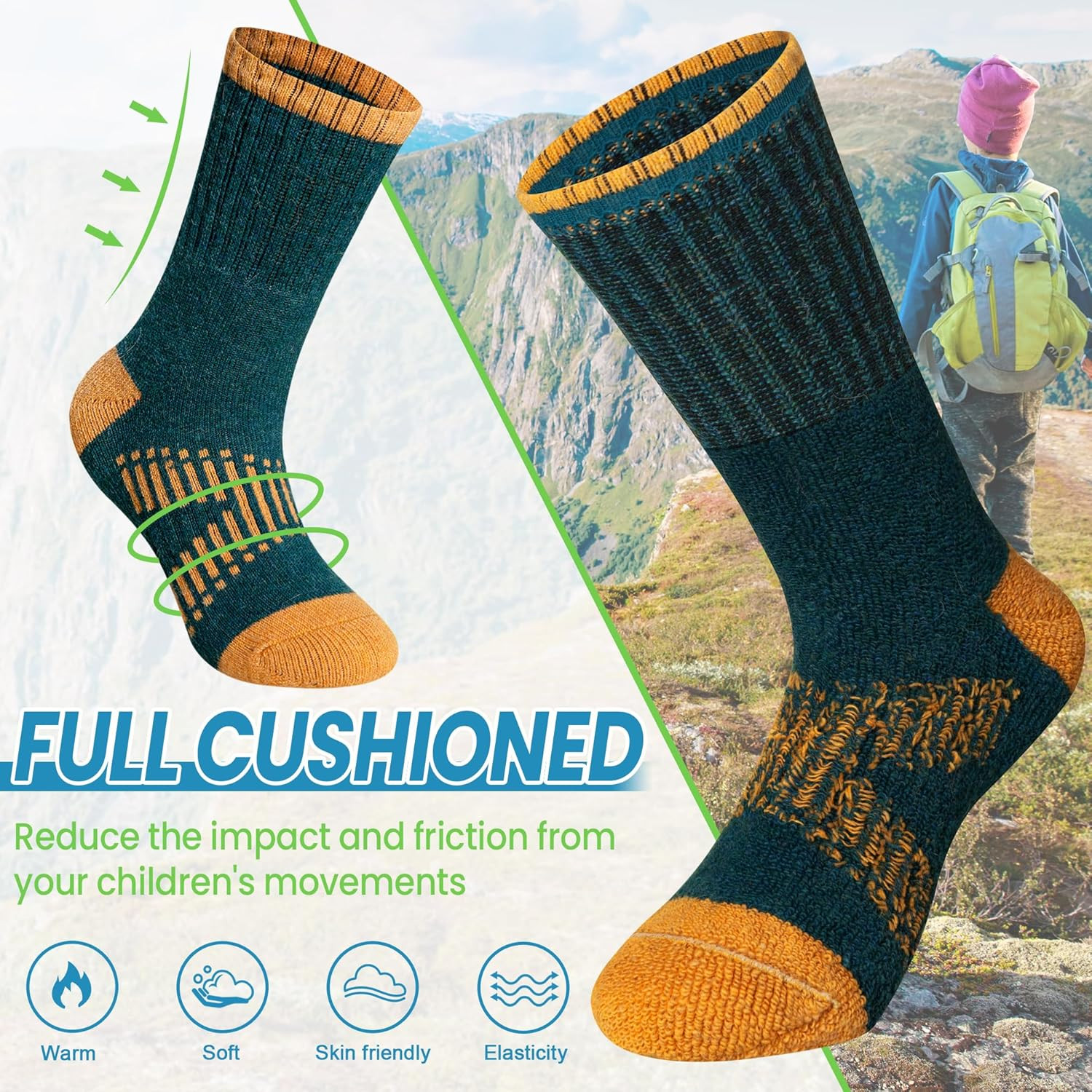 Kids Merino Wool Hiking Socks – 6 Pairs Thermal Winter Cozy Boot Socks