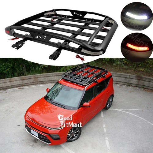 For KIA Soul Hatch 50" SUV Roof Rack Basket Luggage Carrier w/LED Light Black US
