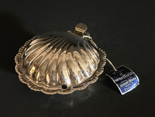 Vtg Sheffield Silverplate Shell Caviar Butter Dish w/ Glass Insert Orig Label