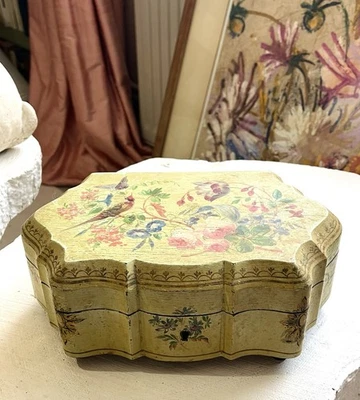 Ancien Coffret À Bijoux 19 ème Antique Victorian Painted Wooden Jewellery Box - Photo 1/4