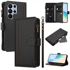 For Various Phone Zipper 9 Card Leather Wallet Case Bag Flip Stand Cover Fashion