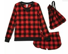 Wondershop Women's Buffalo Check 3pc Backpack and Pajama Set Red Sz M