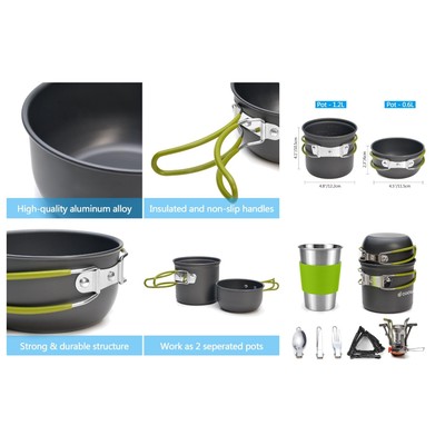 Ultimate Camping Cookware: 10-Piece Set with Foldable Stove & Cooking Essentials