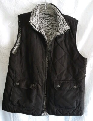 Thread & Supply Black Quilted Gray Full Zip Reversible Vest Sz Small Chores