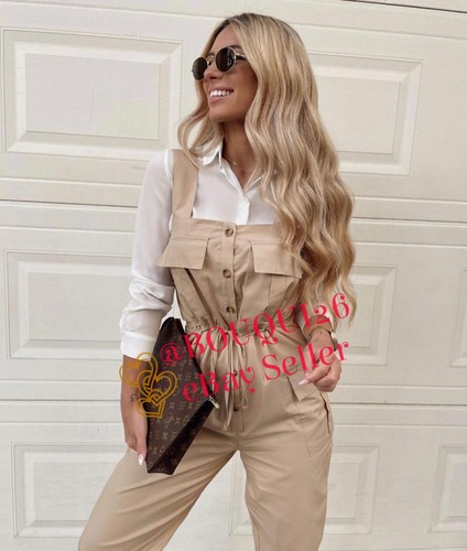 Zara nuevo mujer largo con tiras Popelín Cargo Mono Beige XS-L Ref:  9878/099 | eBay