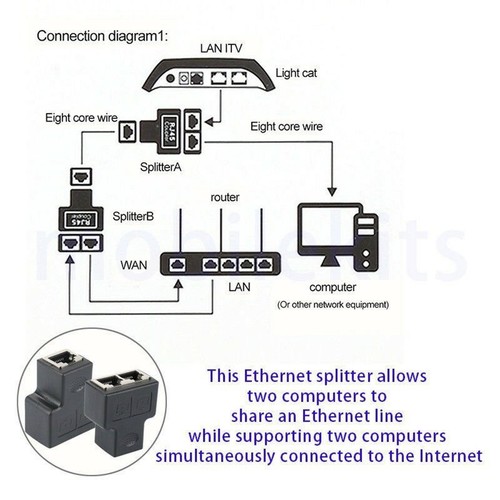 2* RJ45 Splitter Adapter 1 to 2 Ways Dual Female Port CAT5/CAT 6 LAN Ethernet H - 第 14/14 張圖片