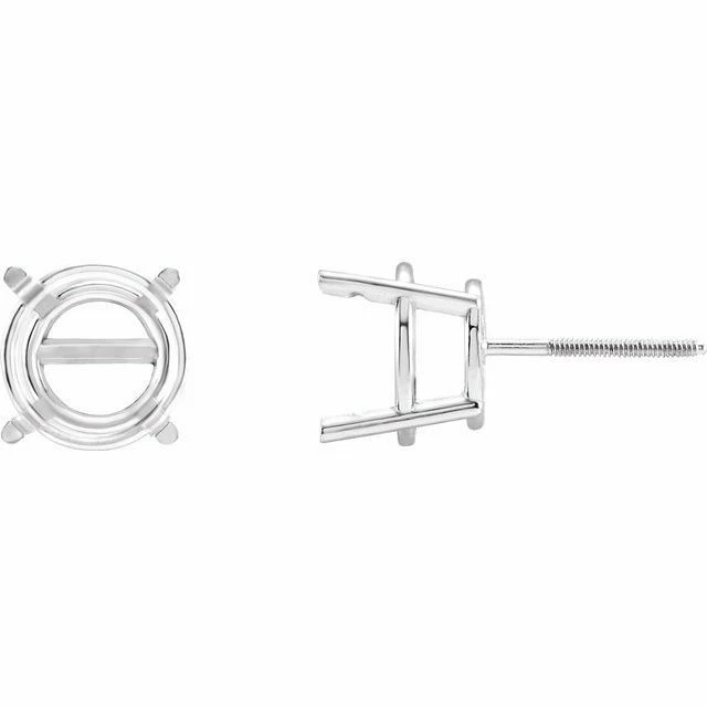 14K White Gold Round Pre-Notched Stud Earring Mount Setting Threaded 1 Piece - Image 2 of 4