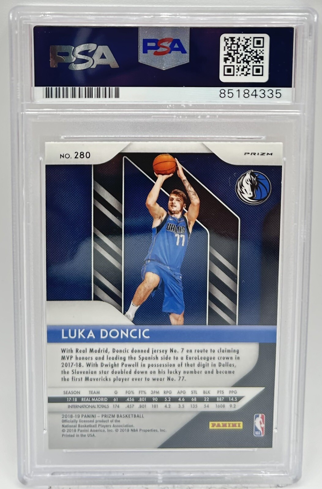 Luka Doncic Signed 2018-19 Panini Prizm Ruby Wave #280 Auto RC PSA/DNA MAVERICKS view 2