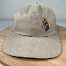 Vintage Fly Fishing Hat Cap Strapback Wide Brim Tan On the Fly Made in USA