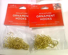 2 Packs Hallmark MINI Brass Ornament Hooks Hangers - 2pks x 25 ea = 50 Total NIP