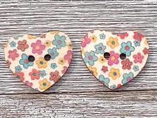 2 Flower Heart Sewing Buttons Crafting Wood 2 Hole 1" 