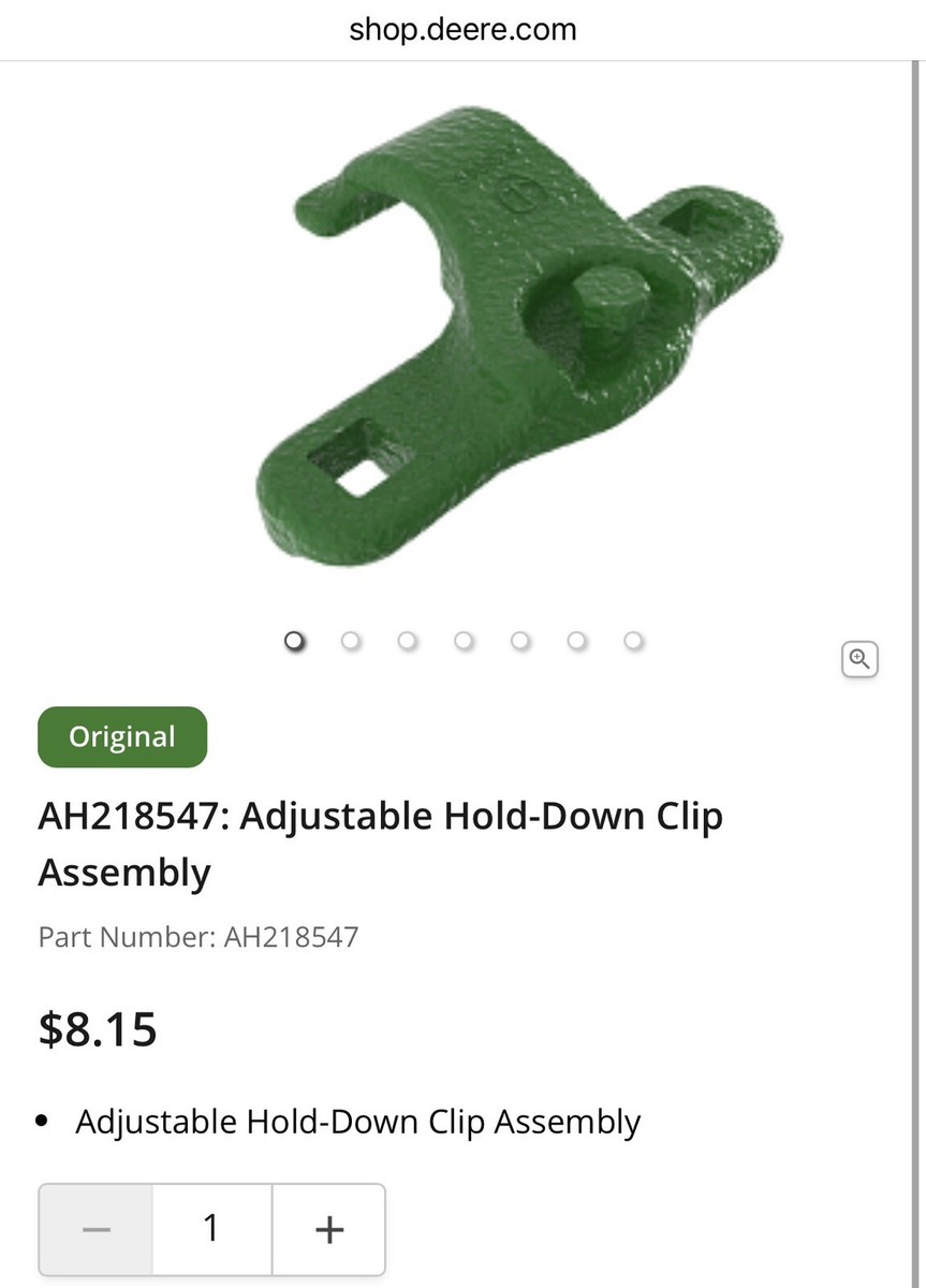 John Deere AH218547 H218949 Adjustable Hold Down Clip Assembly